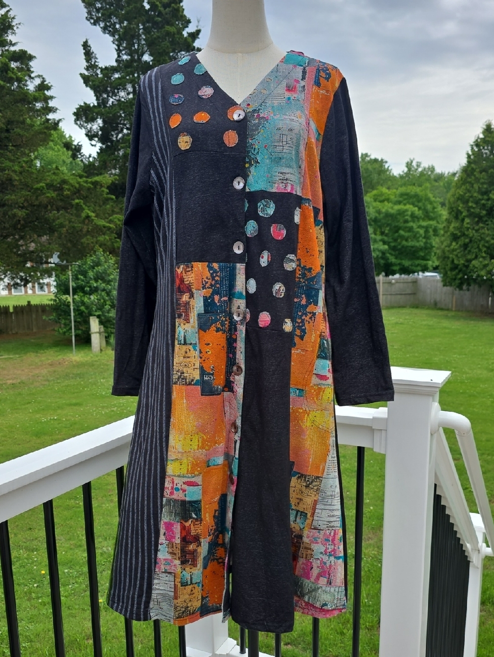 Parsley & Sage Vanita Multi-Pattern Dress Or Duster (BLK)